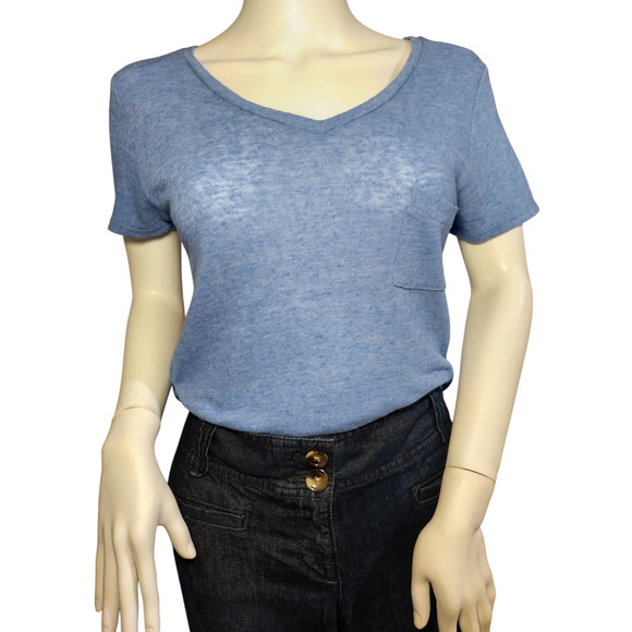 Mossimo Womens Pullover Cap Sleeve V-neck Tee Shirt Blue Size Small - Picture 2 of 16